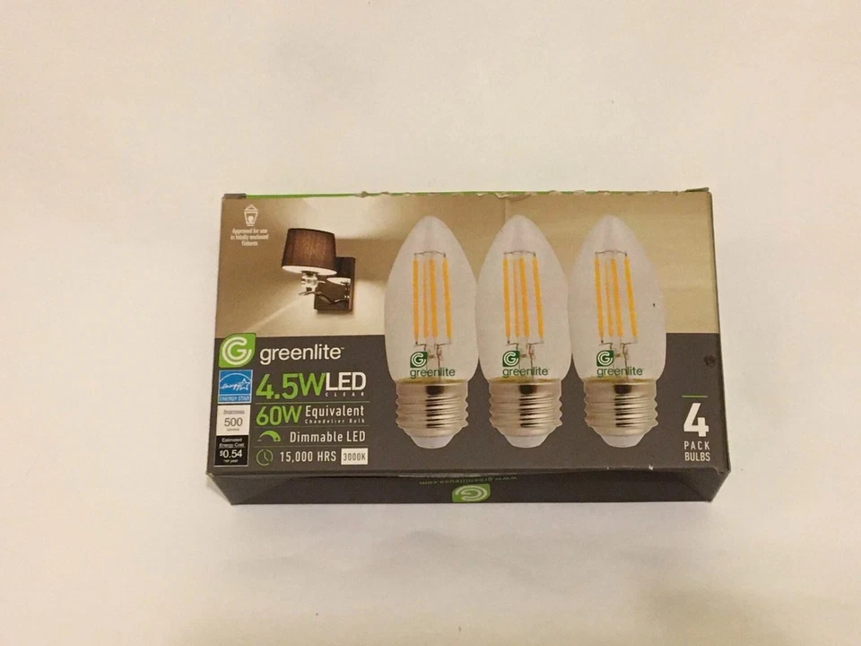 Greenlite 4.5W LED 60W Equivalent Chandelier Bulb Soft White dimmable LED 4-PACK - Image 2 of 3