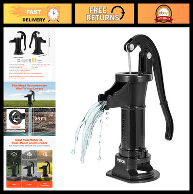 Antique Cast Iron Hand Water Pump, 25ft Lift, Easy Install for Garden, Pond, Far