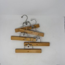 Vtg Setwell Clamp Pants Hangers LOT of 5 Wooden Metal Hook MCM Retro Clamping