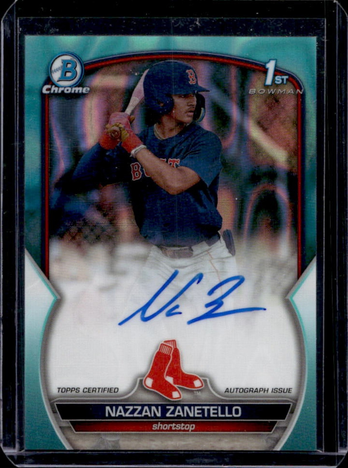 2023 Bowman Draft Nazzan Zanetello Chrome Auto Aqua Lava Refractor 1st #117/199