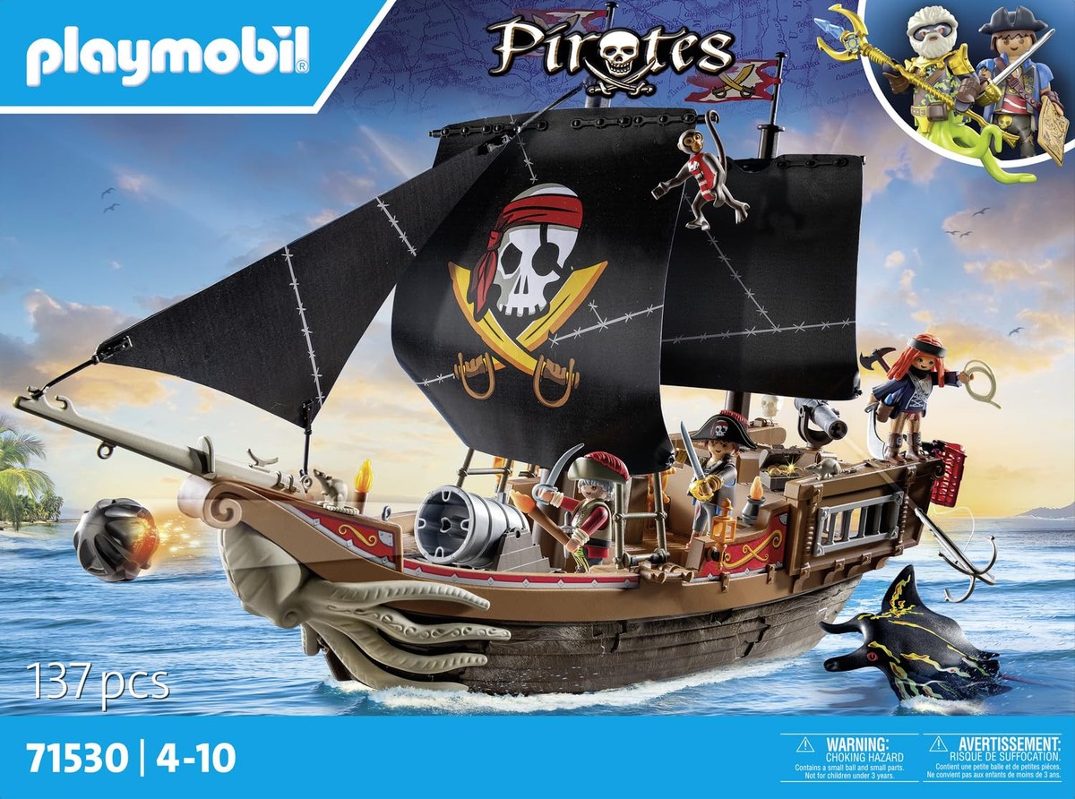 PLAYMOBIL Large Pirate Ship Adventure Set with 137 Pieces and