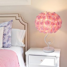 Pink Rose Flower Lamp Romantic Bedside lamp Princess Table Flower L... Fast Ship