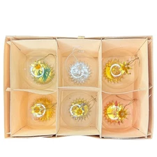 Resl Lenz W Germany Set of 6 Foil Spinner Glass Christmas Ornaments Vintage Rare