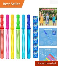 Outdoor Bubble Fun - 14.6  Non-Toxic Wands Set for Kids, 6 Colorful Options
