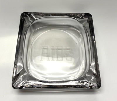 MCM Scandinavian Art Glass Ice Cube Large Crystal Cigar Ashtray AIDS 7''