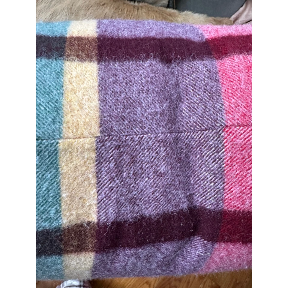 WILLIAMS SONOMA 枕头羊毛格子粉色绿色红色 20x20 英寸带羽绒插垫 — 第 4/4 张图片