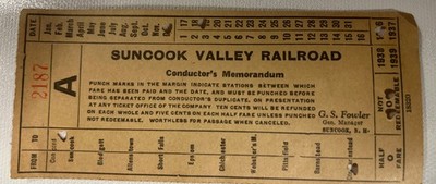 Rare 1938 Short Lived Suncook Valley Railroad Conductors Memorandum