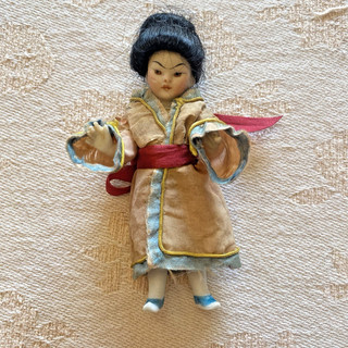 Antique All Bisque Qing Asian Oriental Female Doll Simon Halbig 3 1/2" Cheongsam