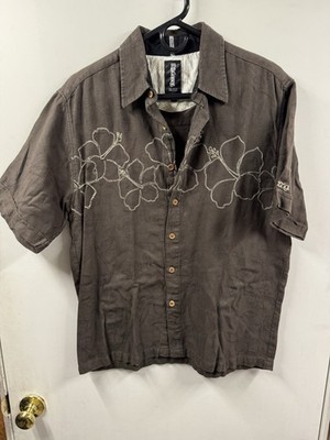 Billabong Shirt Mens Small Brown Aloha Floral Hawaiian Beach  Short Sleeve