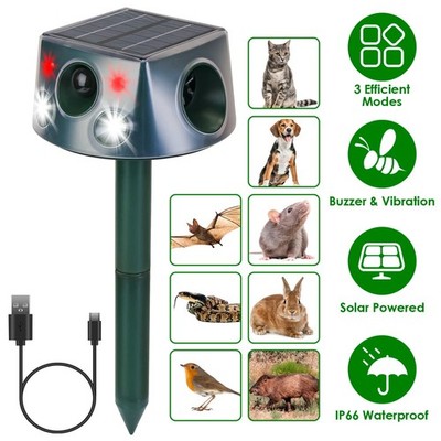 Animal Repeller Ultrasonic Solar Power Outdoor Pest Mice Bat Squirrel Sensor US