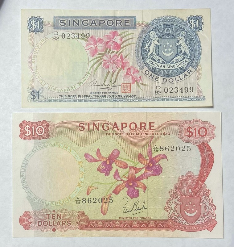 1967-1973 Singapore 1 & 10 Dollars XF-AU Combine Shipping