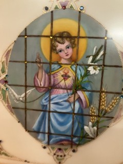 Catholic Church Vestment Burse Hand Painted w Jewels Christ Child Custom Framed