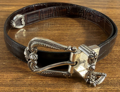 BRIGHTON Black Brown Reversible Leather Belt Silver Heart  display picture 1