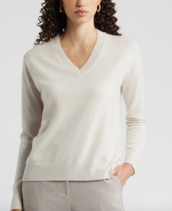 NUEVO, Suéter Nordstrom Cuello en V Cachemira en Marfil Arena Talla L #S024 Foto 2 de 4