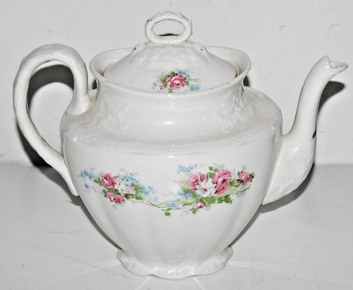 Rare 1940s Edwin M. Knowles China Co Company Teapot 8" Floral #89 Semi Vitreous