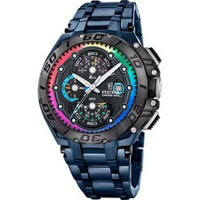 Festina Chrono Bike F207591 Men's Blue Stainless Steel Black Dial Watch 46mm