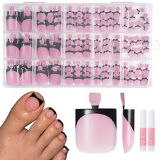 Freeorr Toe Nail Press On with 2 Glue, 150pcs 15 sizes, 150pcs-Black