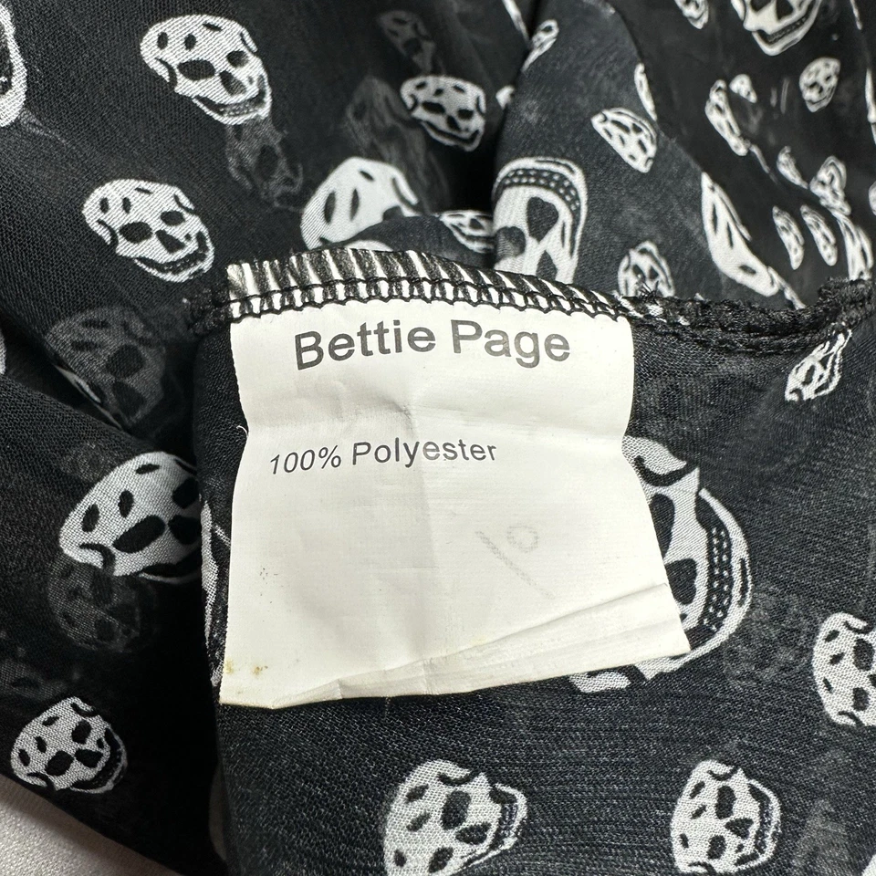 Vestido Bettie Page Negro Línea A Blanco Estampado Calavera Fino Gasa Talla Pequeña Foto 4 de 4