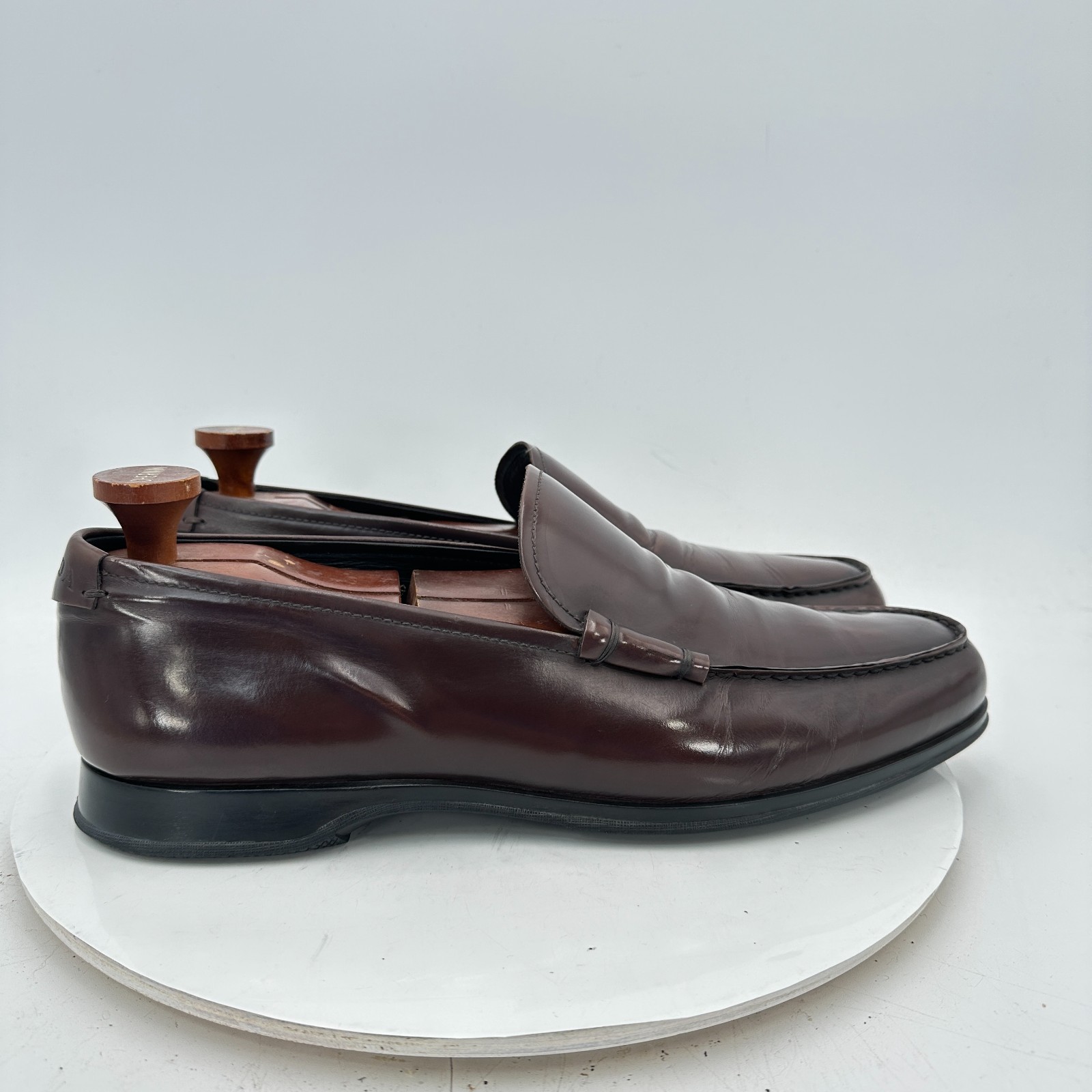 Prada Men Size 10.5 D Dark Brown Leather Slip On Penny Loafer Dress Shoes thumbnail 5