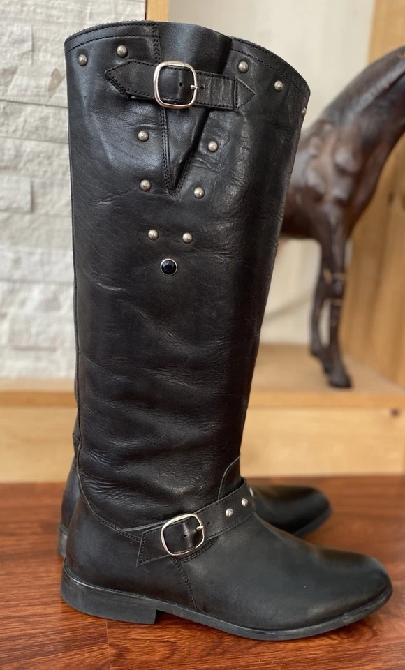 Golden Goose Kate Tall Studded Leather Biker Motorcycle Boots Black Size 40 - Image 3 of 4