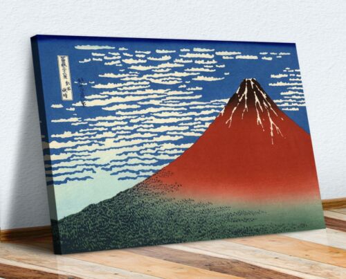 HOKUSAI RED MOUNT FUJI UKIYOE -CANVAS WALL ART 30MM DEEP FRAMED PRINT VINTAGE - Picture 1 of 9