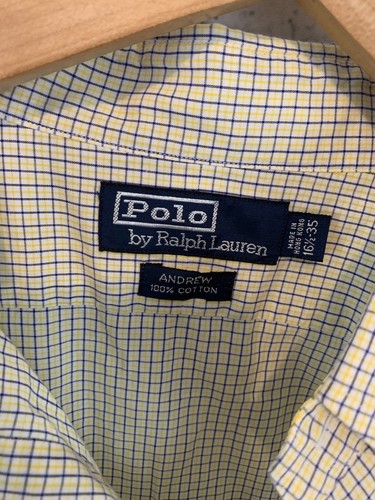 POLO RALPH LAUREN Andrew Plaid Dress Shirt Men's 16 1/2 35 Yellow Blue - Picture 2 of 6