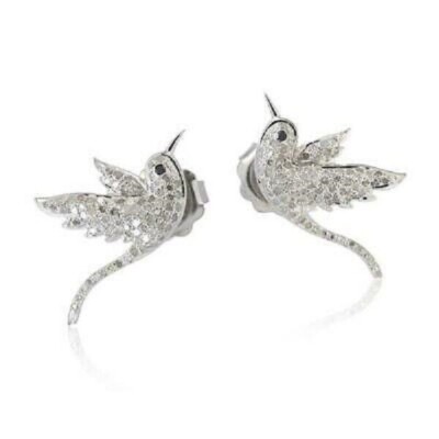 Sparrow Bird Stud 1.80Ct Lab Created Round Diamond Earring 14K White Gold Finish