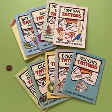 Vtg Dover Temporary Tattoo Mini Book Lot- Biker Dinos Celtic Egyptian Butterfly