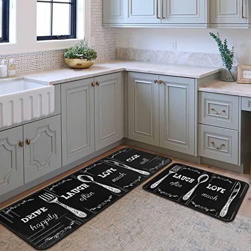 Black Non-Slip Washable Kitchen Rugs and Mats Set 17x47 & 17x30 in 62 Colors