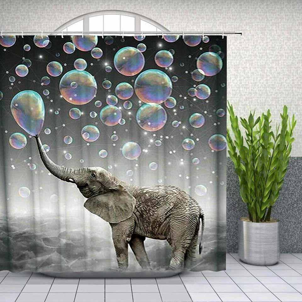 Elefante Burbuja Cortina de Ducha Animal Baño Decoración con Ganchos-Impermeable Foto 4 de 4