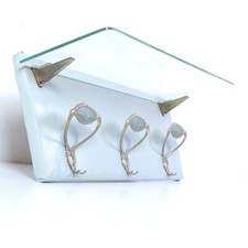 Appendiabiti da muro design anni 50 60 Ottone vetro e skay azzurro acqua