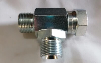 PARQUIP Hydraulic bsp 3 way Equal Male, Female, Male Tee, 60 deg Cone, Plated Steel.