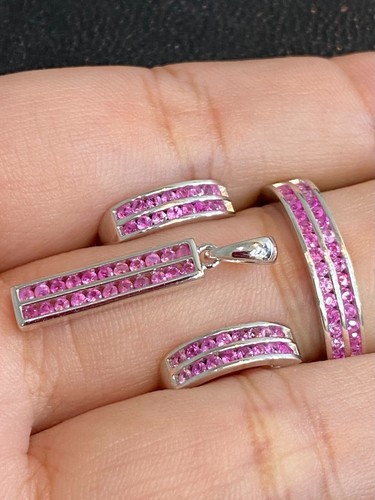 NATURAL PINK SAPPHIRE SET STERLING SILVER 925 RING EARRING PENDENTS - 第 3/14 張圖片