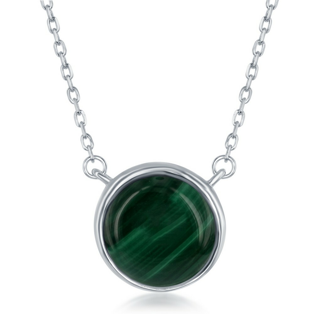 Sterling Silver Round Malachite Bezel Set Necklace 11090₽