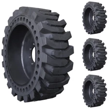 Set of 10x16.5 Prowler Solid Pro Flex Skid Steer Tires and Wheels - Flatproof
