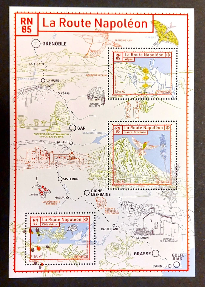 Bloc 3 timbres - La Route Napoléon COLLECTOR - France Lettre verte - Photo 1/1