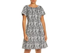 Adrianna Papell 295736 Plus Piped Watercolor Print Fit-and-Flare Dress, 20W
