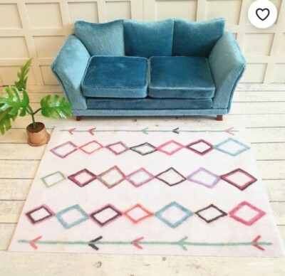 Modern boho colourful dollhouse rug miniature in 12th scale for dolls ...