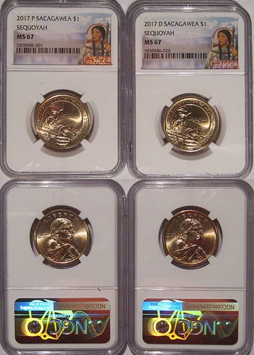 2017 P & D Native Sacagawea Dollar $1 NGC MS 67 Sequoyah 2 Coin Set