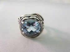 VINTAGE MODERNIST ISRAEL DESIGNER STERLING SILVER BLUE TOPAZ STONE RING