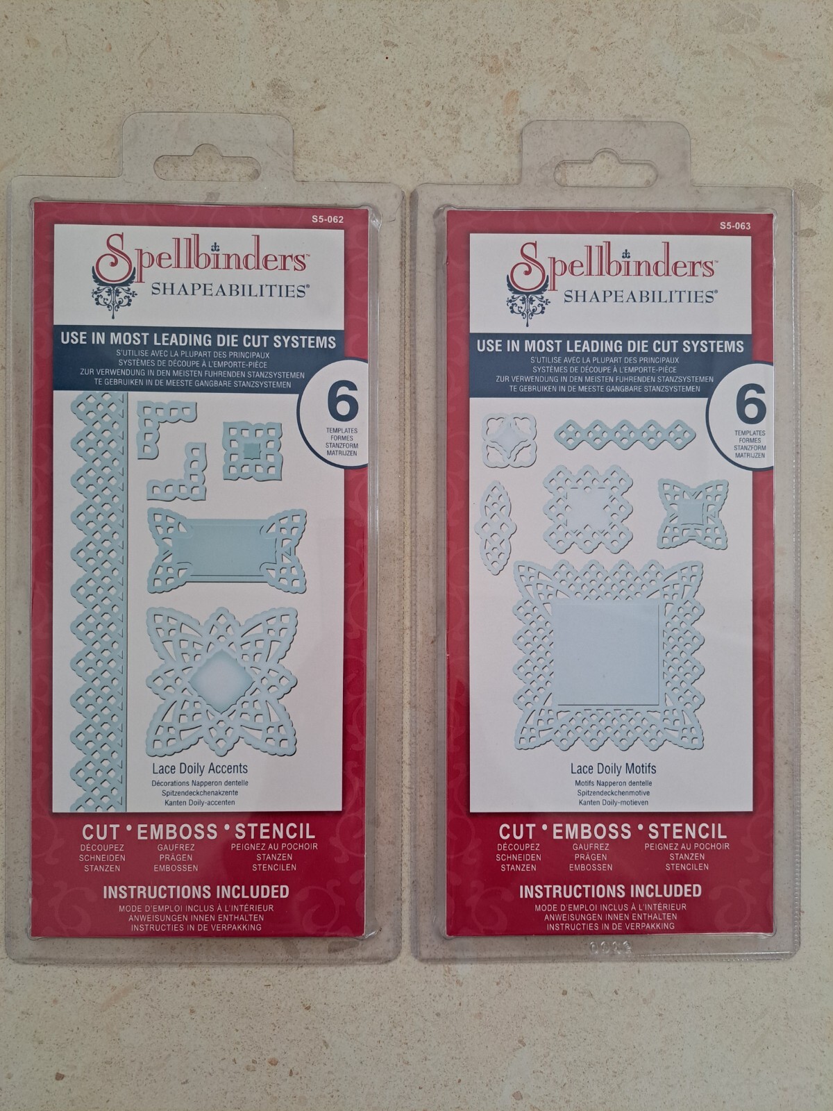 SPELLBINDERS x2 Shapeabilities Lace Doily Accents & Motifs Sets Of 6 Dies BNIP