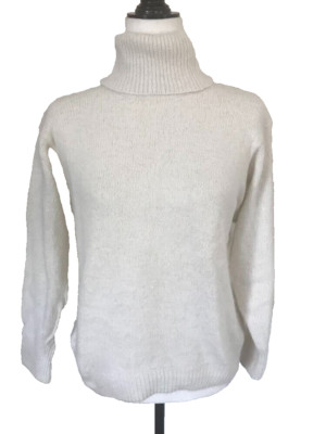 Vintage BAY CLUB Turtleneck Sweater Size Large Silk Angora Blend Ivory