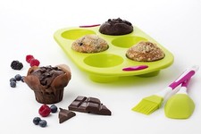 Muffin Tray with Spatula Silicone Non Stick Green 2 Pack Baking