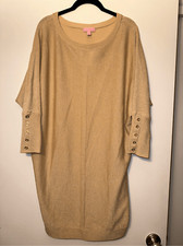 Lilly Pulitzer Medium Merino Wool Blend Gold Sparkle Womens Sweater Dress EUC