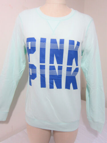 RARE Victoria Secret Pink MINT BLUE LOGO CREW NECK PULLOVER COZY SWEAT SHIRT M
