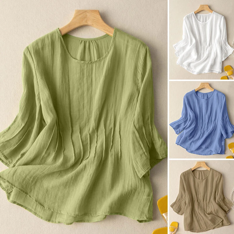 ZANZEA Womens 100% Cotton Shirt T-Shirt Summer Holiday Casual Loose Blouse  Tops