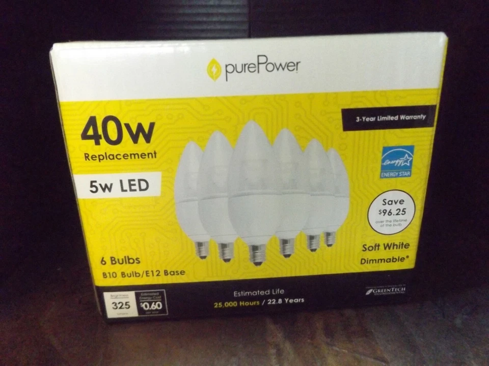 purePower Lighting 5 W  LED 40 W Replacement- E12 Base B10 Bulb - 6 Piece - Image 3 of 4