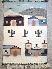Woven Wool Southwestern Wall Hanging Tapestry Cactus Church Mountains 29" x 45" 