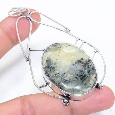 Prehnite Gemstone Handmade 925 Sterling Silver Jewelry Pendant 3.07'' r781