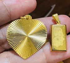 Dubai 22K 916 Fine Real Gold Two (2) Set Heart & Rectangle Bar Pendant 6.6g